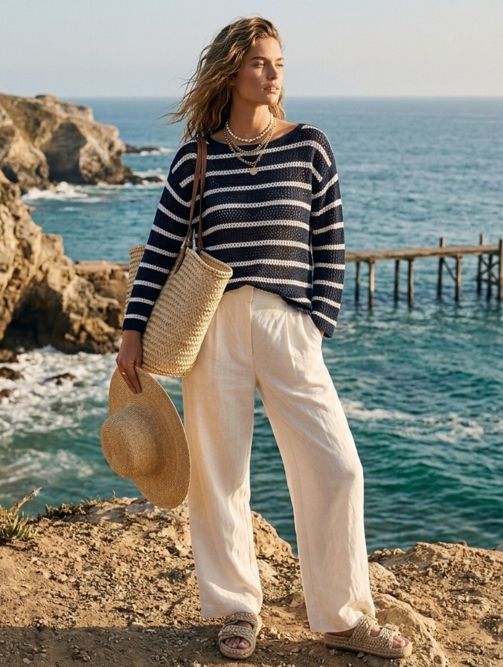 St. John Sport Striped Bateau Neckline Sweater